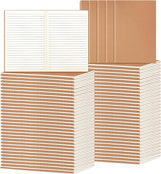 100 Pack A5 Ruled Lined Kraft Notebooks Bulk, Journaling Notebooks, Soft Cover Composition Notebook, 8.3x5.5 Inches 60 Pages Travel Journal Notebooks Set for Work, School, Student, Kids, Writing