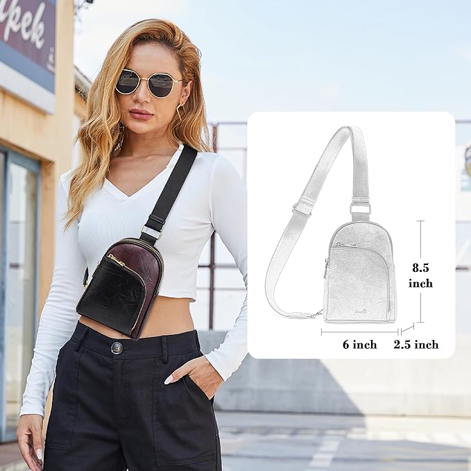 INICAT RFID Blocking Sling Bag Leather Crossbody Bags for Women Fanny Pack Cross Body for Woman Chest Bag for Travel 1.9L