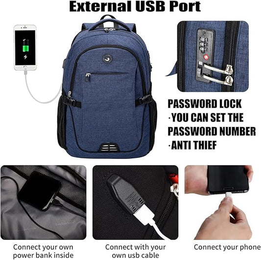 SHRRADOO Anti Theft Laptop Backpack Travel Backpacks with usb Charging Port for Women Men High School College Backpack Computer Bag Fits 17 Inch Laptop,Royal Blue