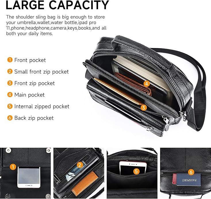 NIUCUNZH Genuine leather man purse mens crossbody sling bag small messenger shoulder Satchel