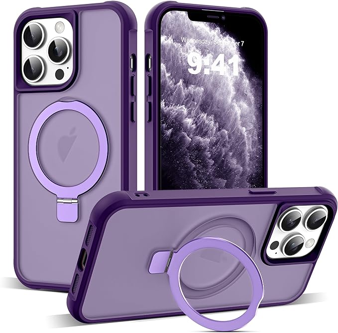 Compatible with iPhone 11 Pro Max Case with Invisible Magnetic O-Ring Stand Military-Grade Translucent Case for iPhone 11 ProMax 6.5" [Compatible with Mag-Safe][Great Grip Feeling], Purple