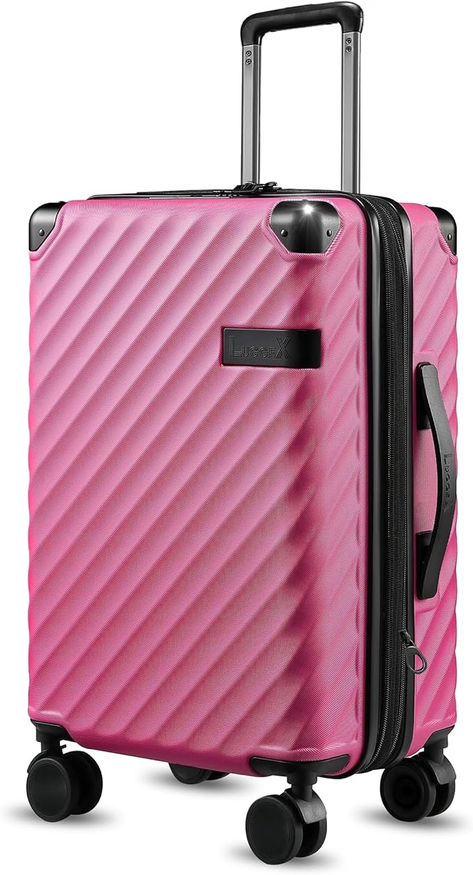 LUGGEX Luggage with Spinner Wheels, Polycarbonate Expandable Hard Shell Suitcase, Carry On 20 Inch, Hot Pink
