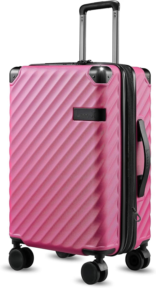 LUGGEX Luggage with Spinner Wheels, Polycarbonate Expandable Hard Shell Suitcase, Carry On 20 Inch, Hot Pink
