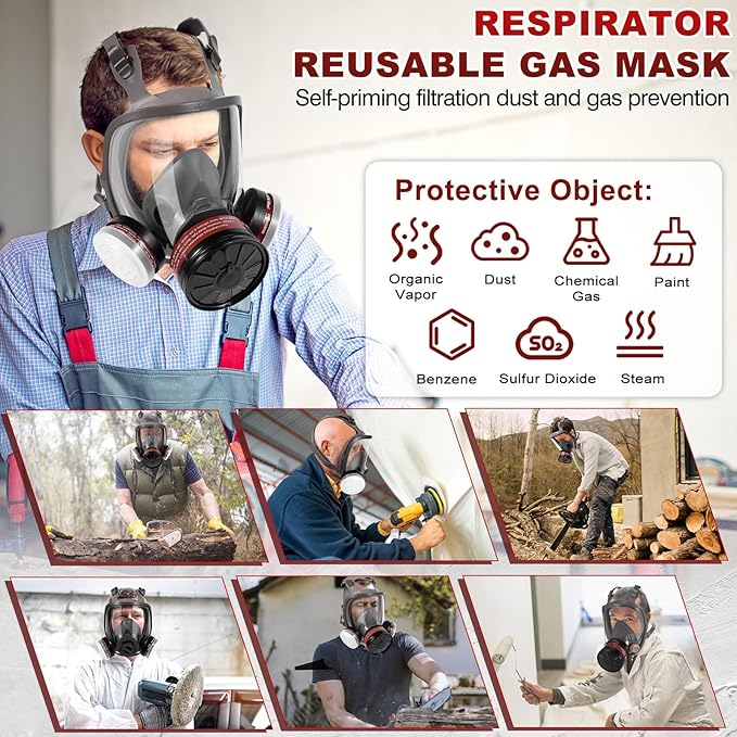 Gas Masks Survival Nuclear and Chemical, Full Face Gas Mask with Activated Carbon Filter