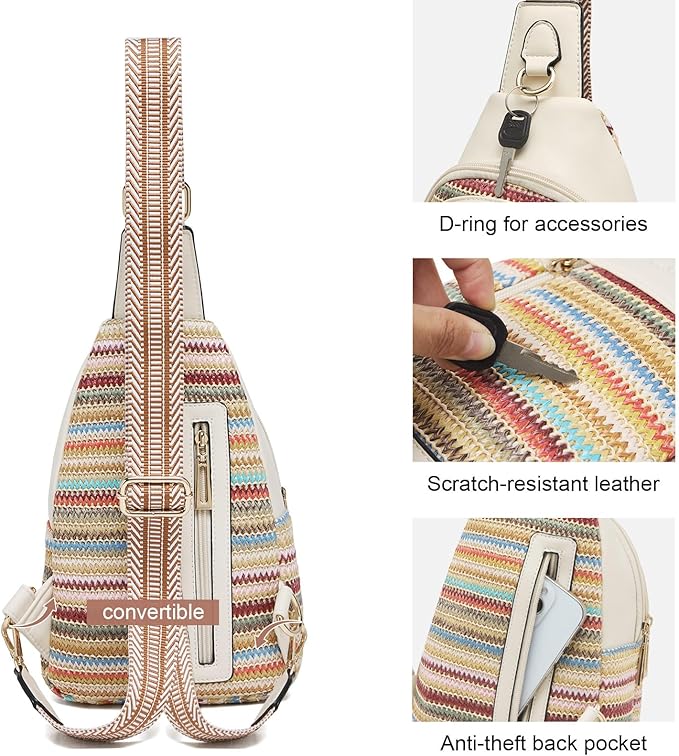 Womens Sling Bag Crossbody Bags for Women Vegan Leather Sling Backpack Daypack Fanny Pack Crossbody Purse Travel