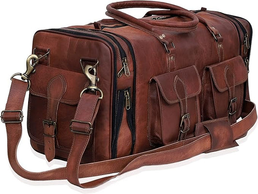 Handmade Vintage Travel Luggage Duffel Gym Sports Bag Weekender Travel Overnight Carry One Duffel Bag For Men (24 inch medium)