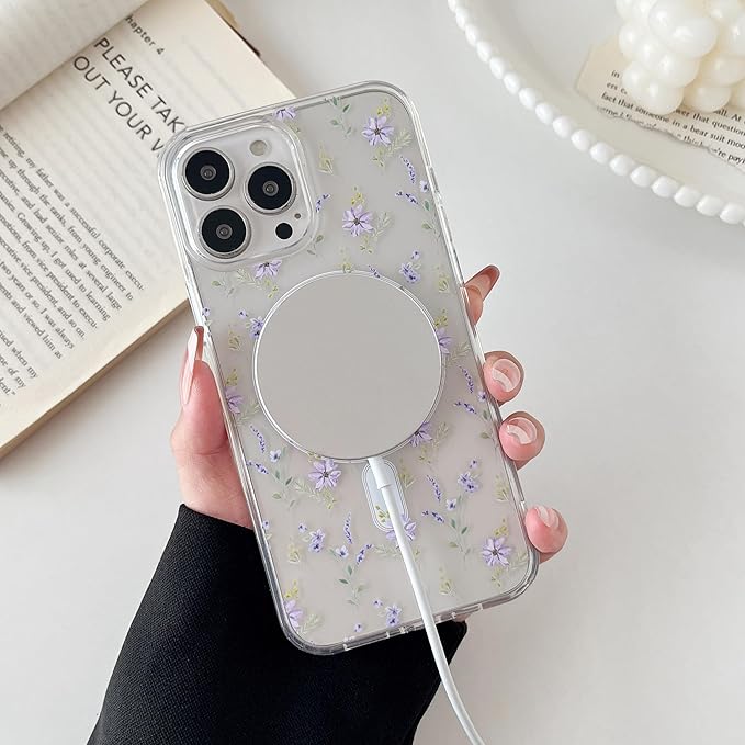 ZTOFERA for iPhone 13 Pro Max Magnetic Case Compatible with Magsafe,Aesthetic Floral Pattern Design Cute for Girl Women,Anti-Drop Protective Hard Phone Cover for iPhone 13 Pro Max-Lavender