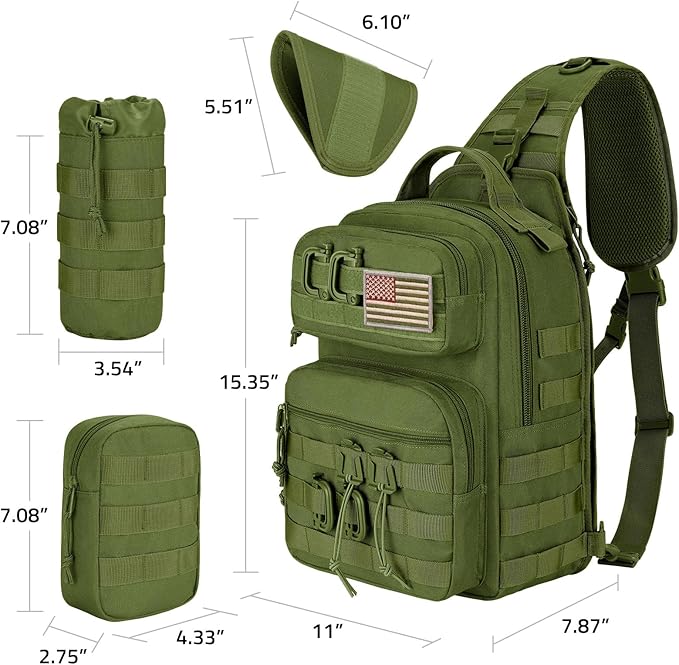 CVLIFE Tactical Sling Bag Backpack for Men Military Shoulder Sling Bag Molle Army Assault Detachable Tactical Bag with Bottle Holder Concealed Carry Daily Day Pack Work Bag for EDC Hiking, Green