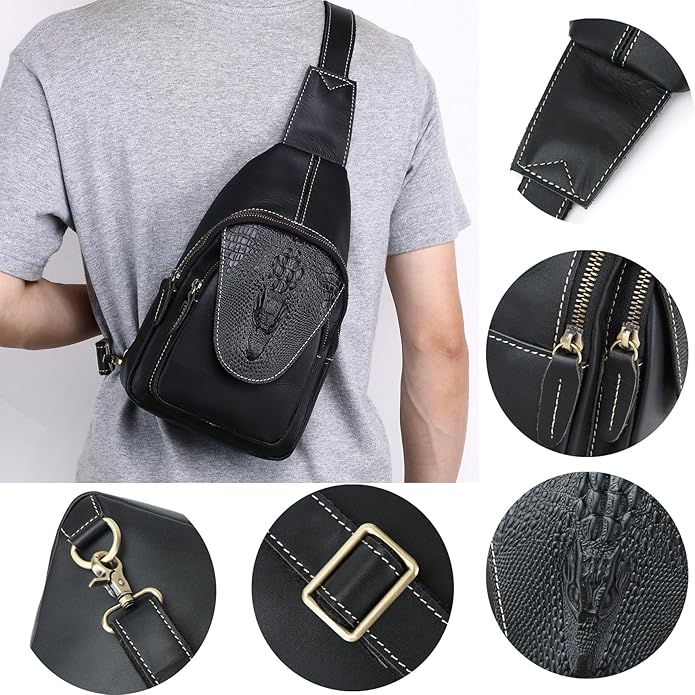 Genuine Leather Sling Bag for Men Women Backpack Chest Shoulder Satchel Crossbody Bags Casual Outdoor Daypack