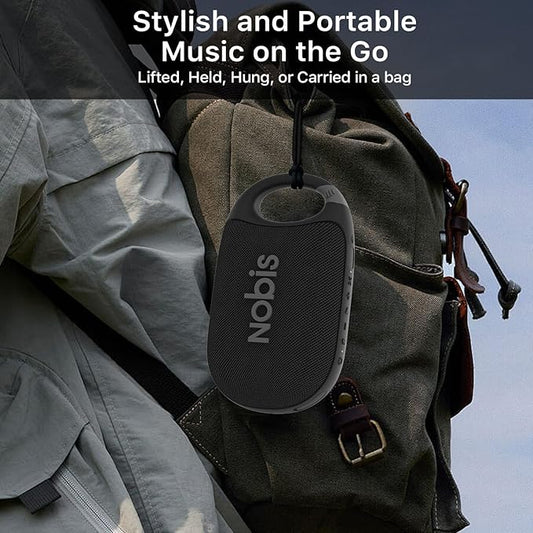 NOBIS Clip N1 Portable Bluetooth Speaker with App, Beat Mode, Up to 24H Playtime, IP68 Waterproof, BT 5.3, HD Sound, Stereo Pairing, Custom EQ, Perfect for Outdoor, Home and Adventure (Black)