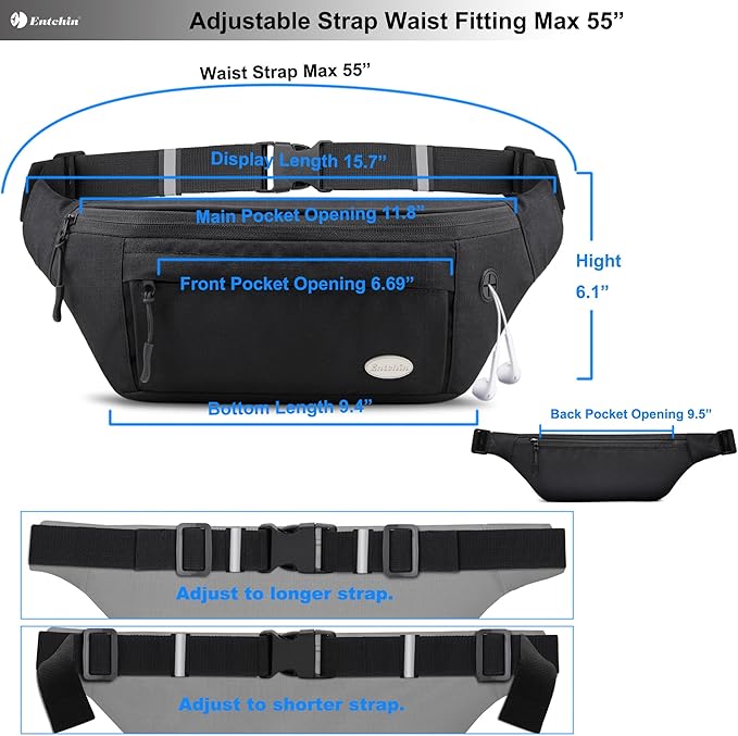 Entchin Fanny Pack for Women Men,Crossbody Belt Bag with 4-Zipper Pockets,Adjustable Waist Bag Pack,One of the Most Popular Travel Essential Gifts for Walking,Traveling,Cycling