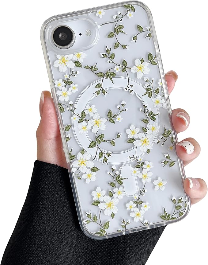 ZTOFERA for iPhone 16e Magnetic Case Compatible with Magsafe,Aesthetic Floral Pattern Design Cute for Girl Women,Anti-Drop Protective Hard Phone Cover for iPhone SE 4/16e-Big White Flower