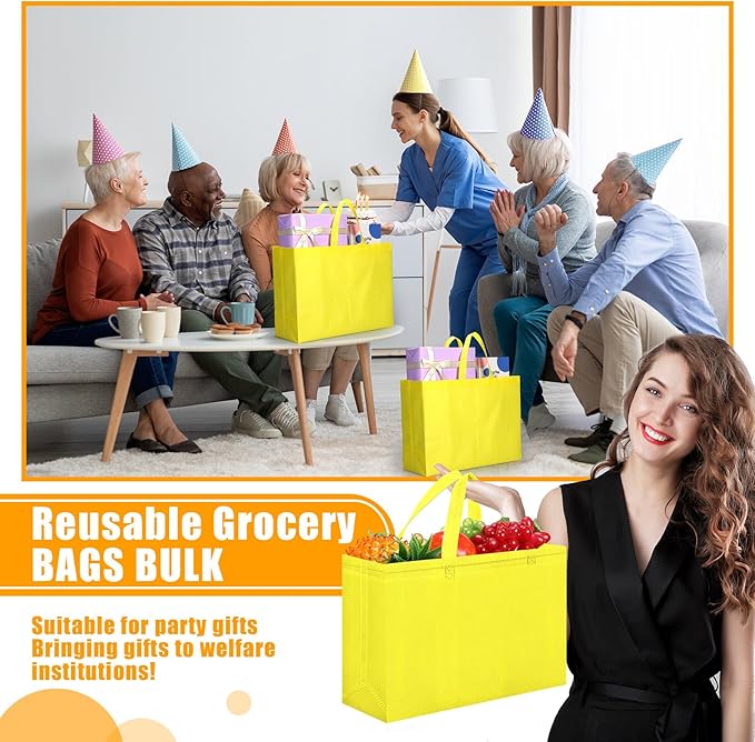 Windyun Reusable Grocery Bags Large Non Woven Shopping Bags with Handles Foldable Portable Tote Bulk, 16x6x12 Inch