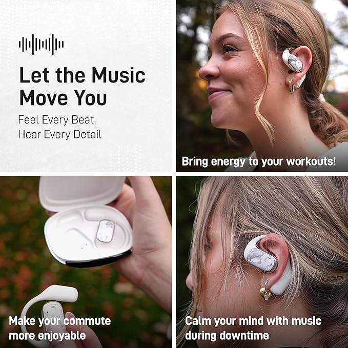 Groovz Open-Ear True Wireless Headphones with Smart Battery Display - Designed and Engineered in The USA - IPX5-Rated Bluetooth Open Ear Earbuds Compatible with Apple & Android - White Marble