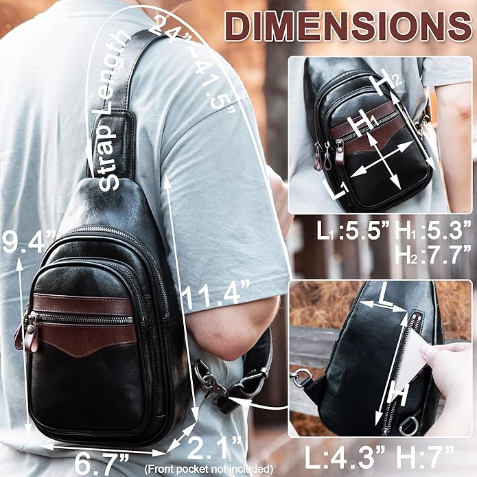 Genuine Leather Sling Bag for Men and Women Crossbody Shoulder Bag Sling Backpack Chest Purse Carry on Casual Daypack