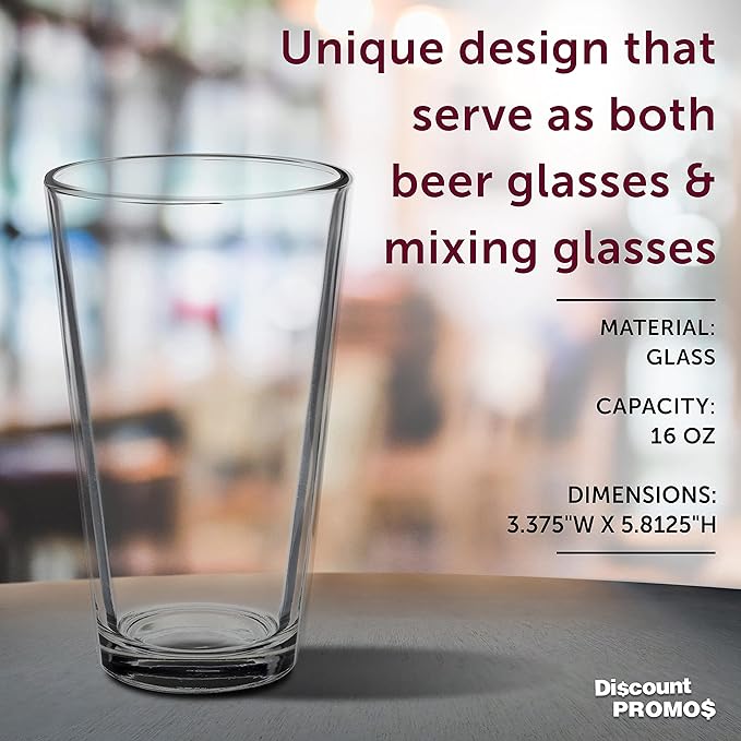 DISCOUNT PROMOS Arc Pint Glass 16 oz. Set of 10, Bulk Pack - Beer Glasses, Heavy Duty Drinkware - Clear