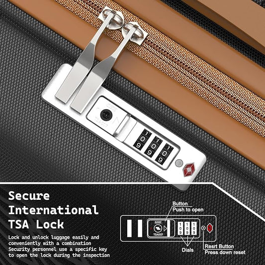 Melalenia Luggage Sets 3 Piece, Hard Shell Carry on Suitcase with Spinner Wheels and TSA Lock, Travel Lightweight Luggage Set for Women, Black Brown