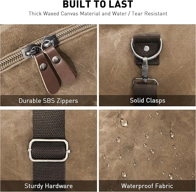 Wildroad Waxed Canvas Duffle Bag - 60L Waterproof Weekender Overnight Travel Bag