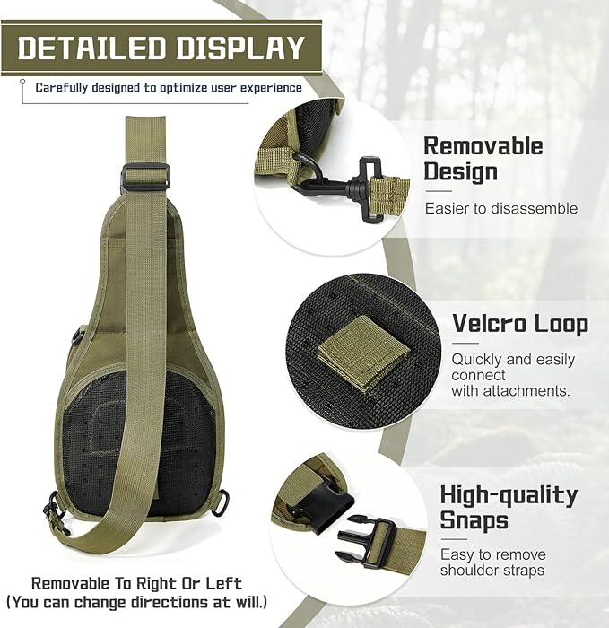 SEAFEW Tactical Backpack for Men, Waterproof Military Sport Bag Pack Crossbody Sling Backpack Tactical Bag for Every Day Carry, Green