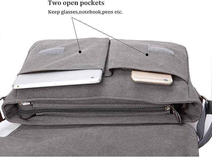 Vintage Canvas Satchel Messenger Bag for Men Women,Travel Shoulder bag 13.5" Laptop Bags Bookbag (Grey)