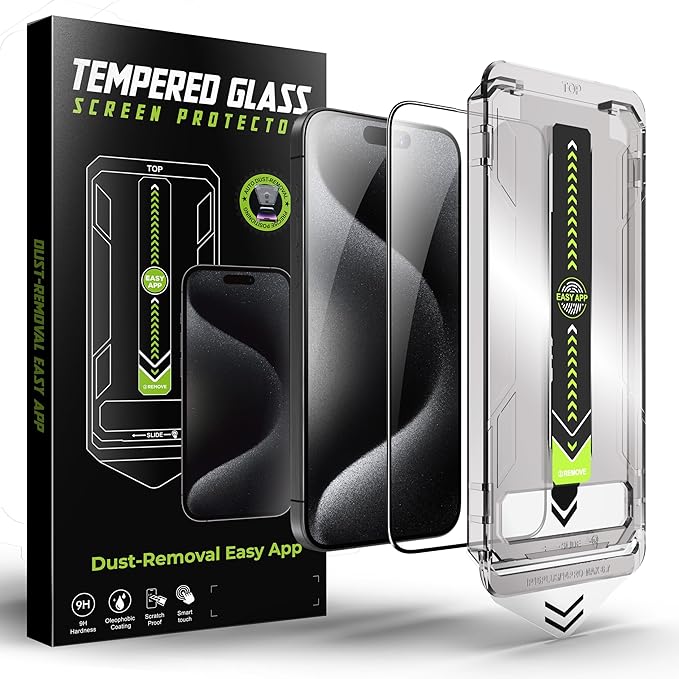 2 Pack tempered glass screen protector for iphone 15&16，iphone Tempered Glass Screen Protector, Protector de Pantalla, 9H Hardness, Bubble-Free, Easy Install Kit（iphone 15&16）