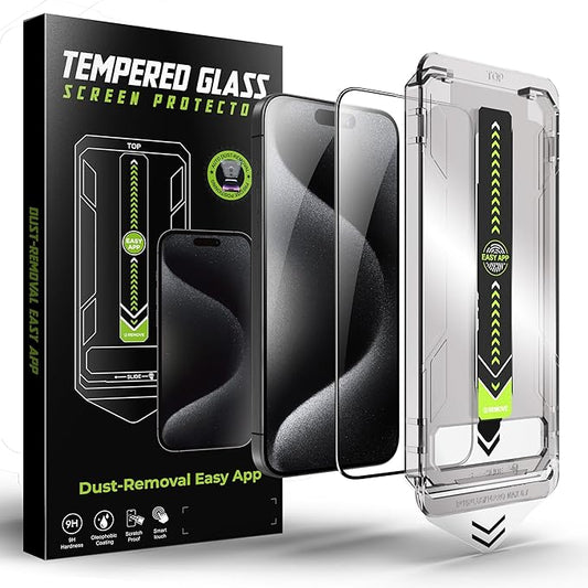 2 Pack tempered glass screen protector for iphone 15&16，iphone Tempered Glass Screen Protector, Protector de Pantalla, 9H Hardness, Bubble-Free, Easy Install Kit（iphone 15&16）