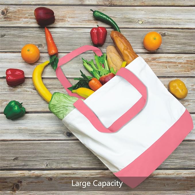 TOPDesign 1-Pack Super Strong Large 12oz Cotton Canvas Tote Bag, Reusable Grocery Shopping Cloth Bag, Fashionable Two-Tone Tote for Crafts, DIY Your Creative Designs