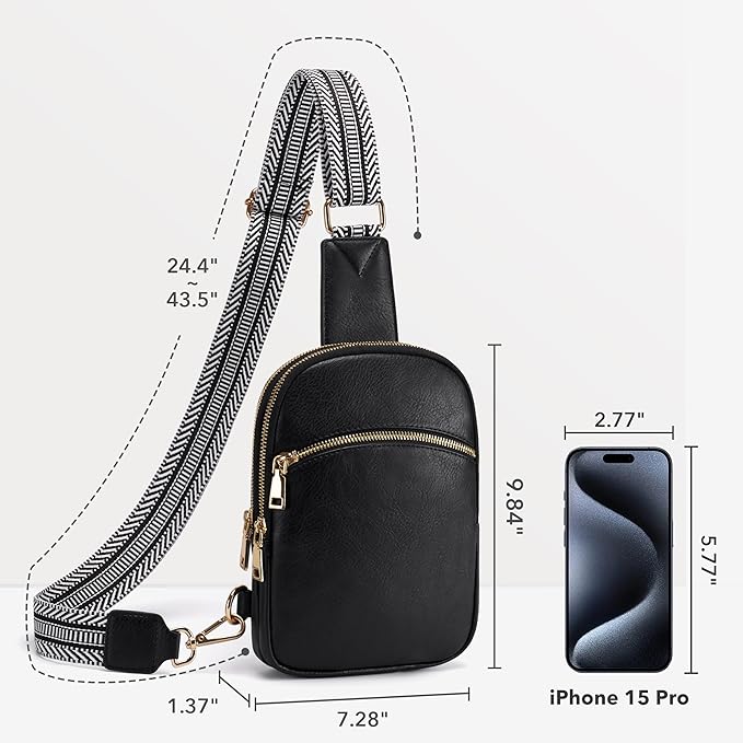 Yarnic Small Sling Bag for Women Men, Anti Theft RFID Cross body Purses,Vegan Pu Leather Chest Bag with Adjustable Strap for Travel Work (Black)