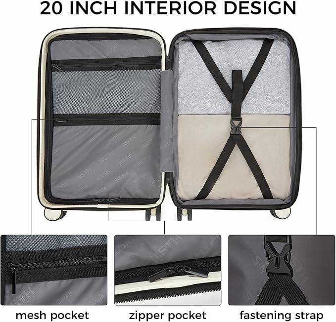 20 Inch Expandable Carry on Luggage, Hardside Lightweight Spinner Suitcase TSA Lock, 22x14x9 Airline Approved Hard Shell Expandable Travel Luggage with 20% More Capacity (White, 20 Inch)