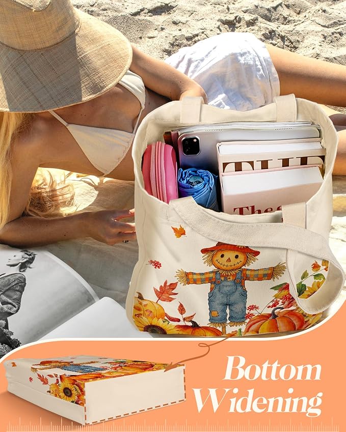 2 Pack Canvas Tote Bag - with Makeup Pouch Aesthetic Cute Women Reusable Canvas Bag for Shopping, Work, Travel