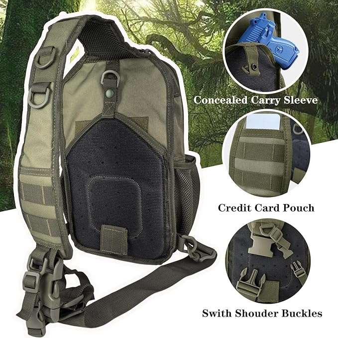 Tactical Shoulder Sling Bag, Small Chest Pack, 13L Backpack for Men Outdoor Sports, Olive