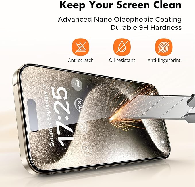 UNBREAKcable 4-Pack Screen Protector for iPhone 15 Pro, Double Shatterproof Tempered Glass [Easy Installation Frame] [9H Hardness] [99.99% HD Clear] [Case Friendly] for iPhone 6.1 inch