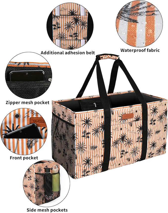 MHOMER Reusable Grocery Bags Extra Waterproof Large Utility Tote Bag with Carrying Handles Foldable Shopping Bags for Storage Space Saving Reinforced Bottom Durable Oxford Fabric Coconut Pattern