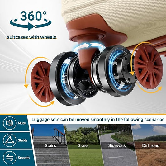 Hoteel 20Inch Luggage 3-piece Set, 360° Universal Suitcases with Wheels Hard Shell Suitcase with TSA Lock, Including Waterproof Luggage Bag, Travel Maletas for Men and Women,Beige