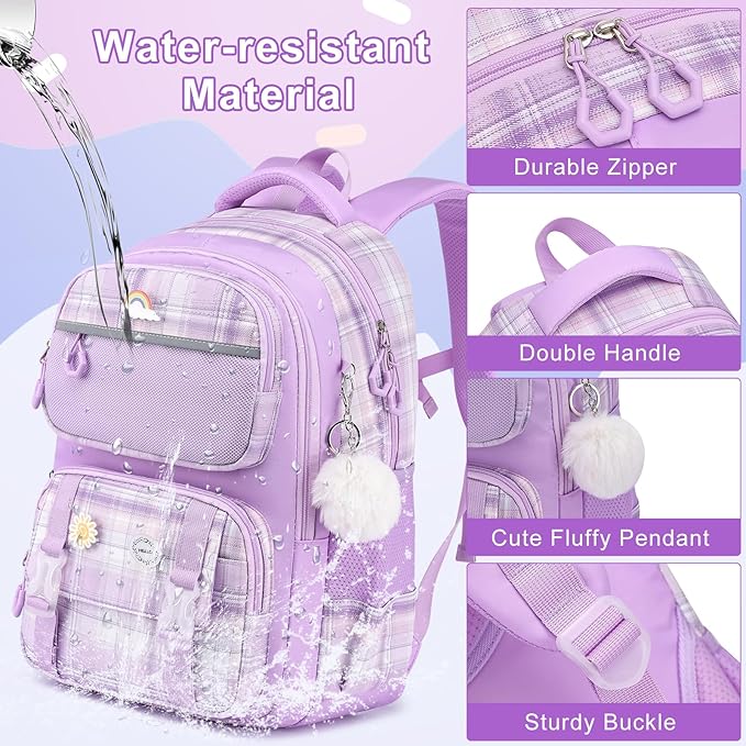 MOMUVO Backpack for Girls, Kids Backpack with Lunch Box, Bookbag for Girls Kindergarten Elementary Preschool Middle
