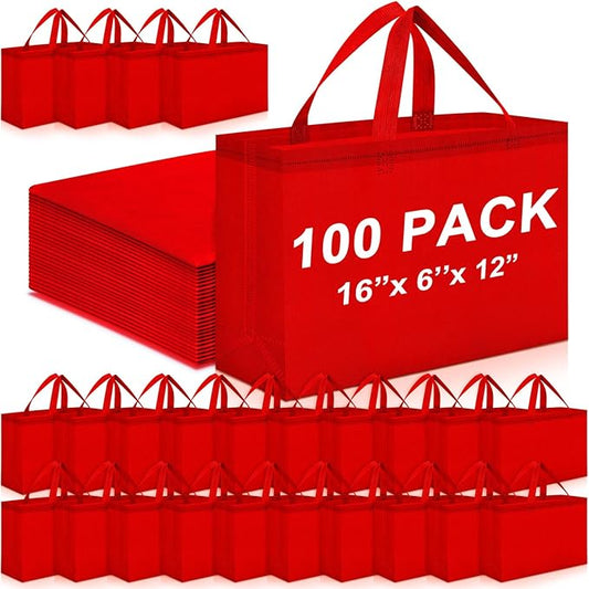 Windyun Reusable Grocery Bags Large Non Woven Shopping Bags with Handles Foldable Portable Tote Bulk, 16x6x12 Inch