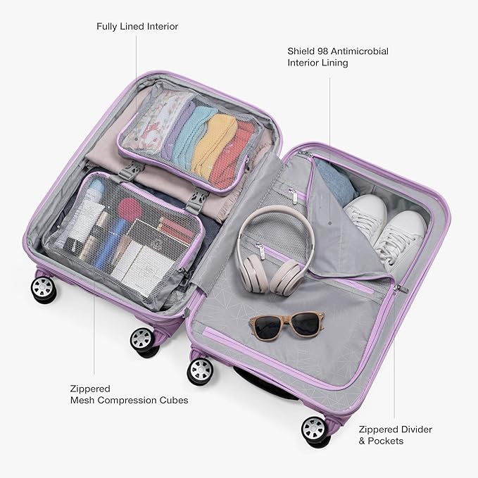 Traveler's Choice Pagosa Indestructible Hardshell Expandable Spinner Luggage, Lavender, 26-Inch Medium