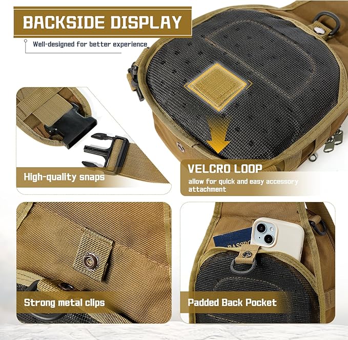 Tactical Chest Pack Backpack, Carry Shoulder Sling Bag for Men, Waterproof Military Cross-body Molle Backpack for Outdoor, Range, Travel, Hiking, Khaki