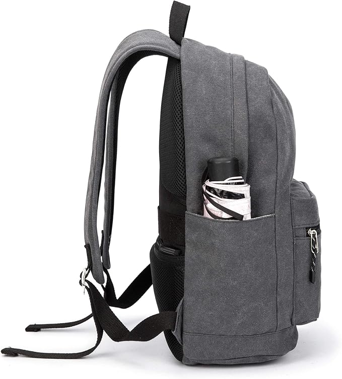 Kinmac Grey Canvas 15 inch Waterproof Laptop Travel Outdoor Backpack with USB Charging Port for 13 inch 14 inch and 15.6 inch Laptop
