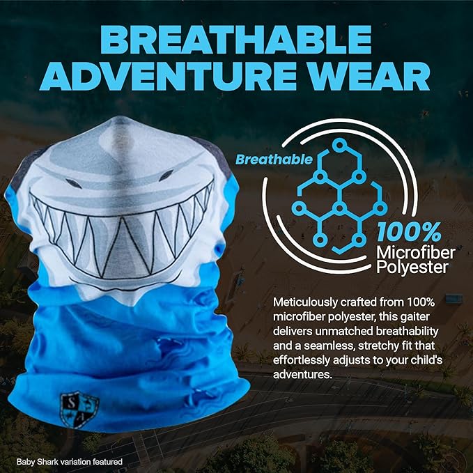 S A Company Kids' Face Shields UPF 30+, Breathable Multipurpose Neck Gaiters for Boys and Girls (Pack of 5)
