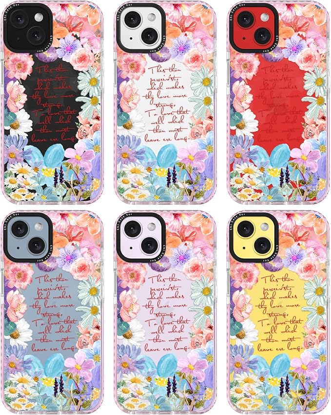 for iPhone 14 Case, Romantic Floral Pattern with Poetic Quote, Military-Grade Drop Protection, Cute Soft Slim TPU Protective Cover with Camera Protection for Women & Girls