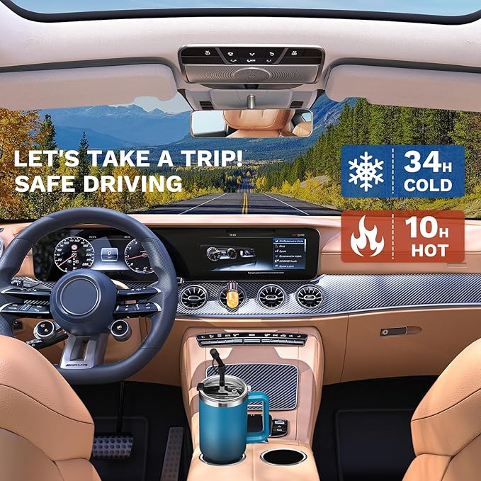 Water Bottle, 40 oz Tumbler with Lid and Straw - Leakproof Travel Mug Thermal Cup 40oz, Insulated Tumblers Stainless Steel for Hot and Cold for 34H, Gifts for Women Man Mother Father Birthday