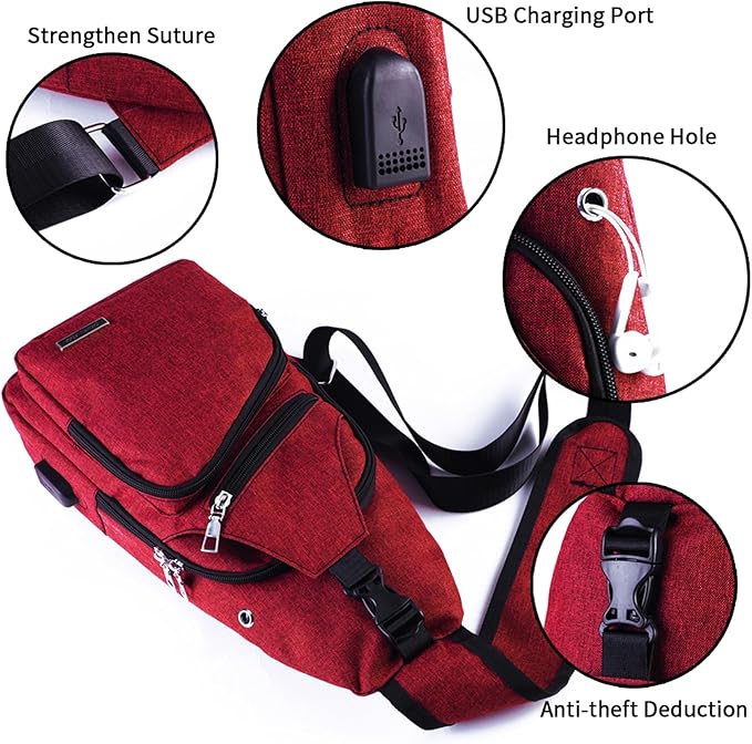 Seoky Rop Men Women Sling Backpack Anti Theft Crossbody Shoulder Chest Bag with USB Charging Port