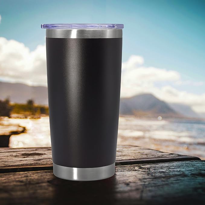 20 oz Tumbler Coffee Tavel Tumblers Bulk with Lid Stainless Steel Double Wall Vacuum Insulated Mug Powder Coated Cups fit Car Cupholder for Hot and Cold - Black, 4Pack