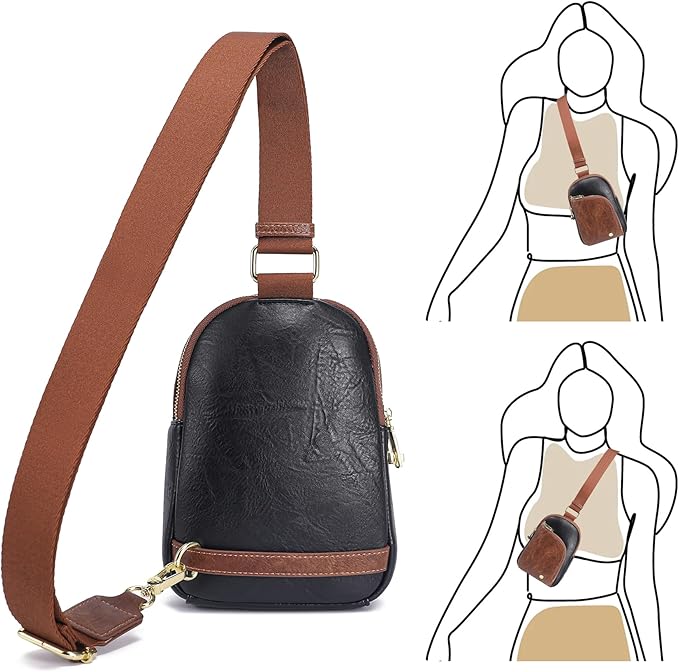 INICAT RFID Blocking Sling Bag Leather Crossbody Bags for Women Fanny Pack Cross Body for Woman Chest Bag for Travel 1.9L