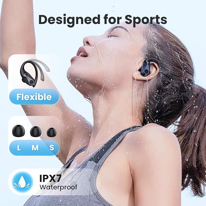 Wireless Earbuds Bluetooth Headphones 90Hrs Playtime Ear Buds IPX7 Waterproof Sports Earphones Wireless Charging Case Over-Ear Earhooks Headest