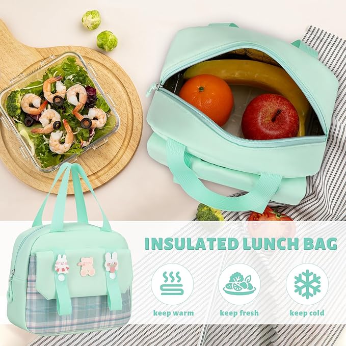 Backpack for Girls, 3PCS Kids Girls Backpacks with Lunch Bag Pencil Case for School, Cute Bookbag Teens Backpack for Kindergarten Preschool Elementary Middle School, Green