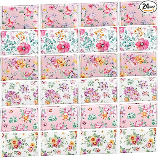 24 Packs Travel Size Tissue Pocket Slim Pack Facial 3 Ply Wallet Size Pocket Tissues for Travel Wedding Party Favors, 6 Styles(Beautiful Flowers)