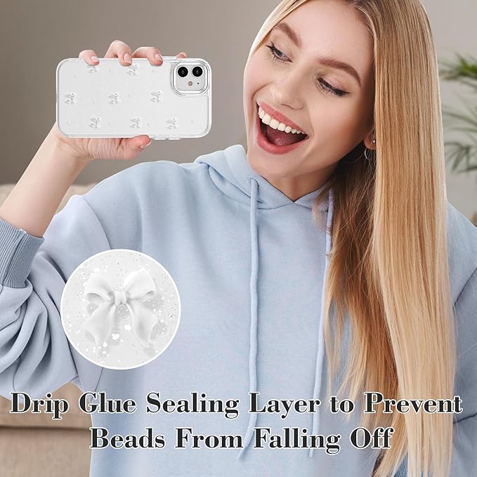 EYZUTAK Case for iPhone 12/iPhone 12 Pro, Bling Glitter 3D Bowknot Phone Case Cute Sparkly Crystal Clear Bow Aesthetic Case Slim Soft Durable TPU Transparent Protective Cover for Women Girls-White Bow
