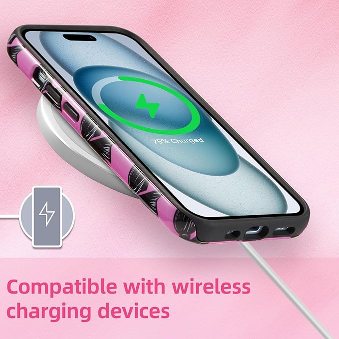 QLTYPRI Case for iPhone 15, Aesthetic Black Ribbon Bow Phone Case for Girls Women, Protective Hybrid 2-Layer Hard Shell Silicone Cover Durable Shockproof Phone Cover - Rose Red